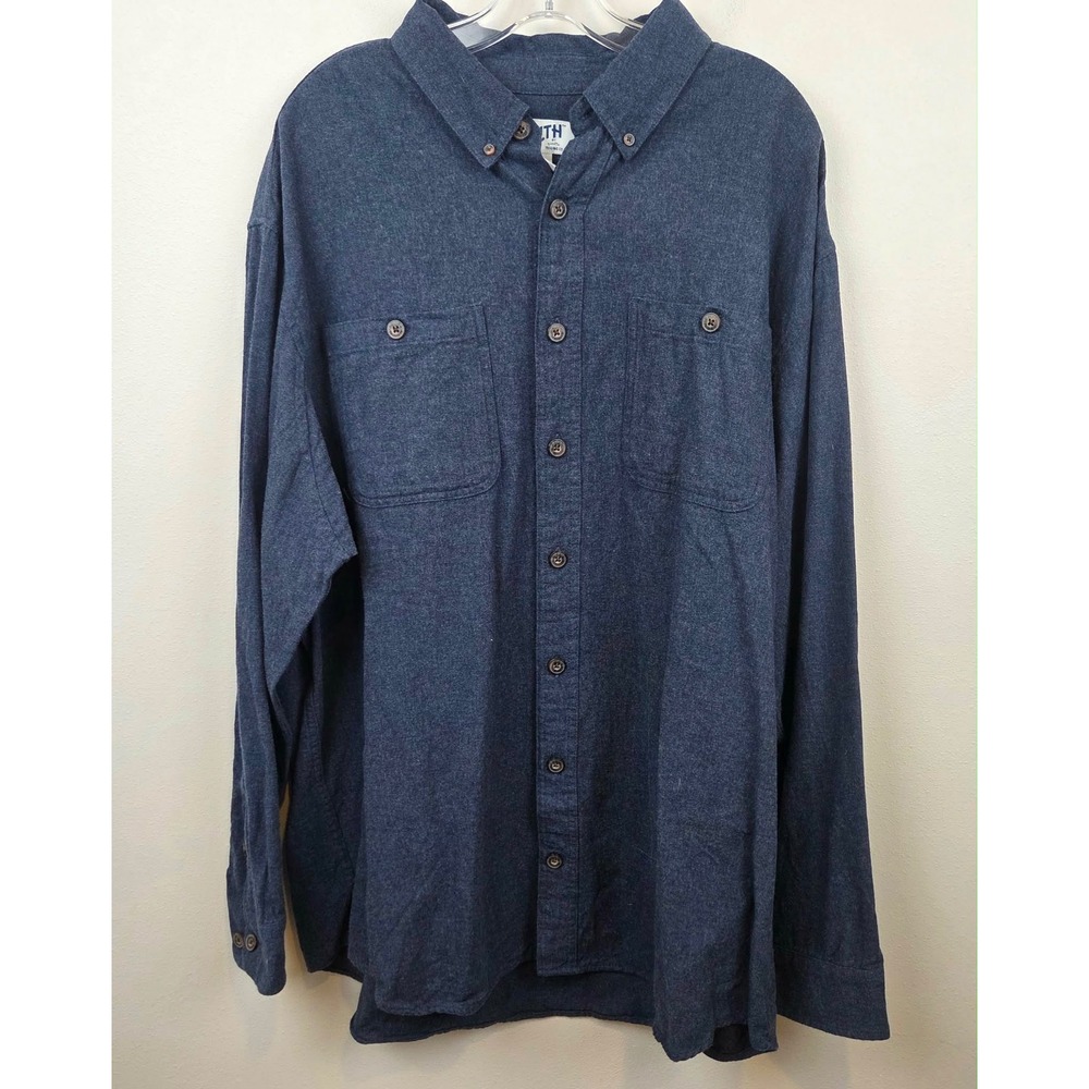 Duluth Trading Co Mens XL Tall Relaxed Fit Flannel Shirt Navy Blue 52007